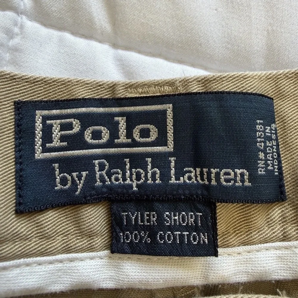 Vintage Y2K Polo Ralph Lauren Tyler Shorts 100% Cotton Chino Beige Khaki Mens 40